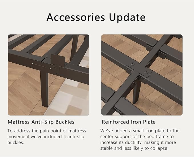 King Bed Frame Black, 14 Inch Metal King Size Bed Frame No Box Spring Needed, DIY Headboard Holes, Heavy Duty Steel Support 3500 LBS, Noiseless, Round Corner Legs, Storage Space, Easy Assembly