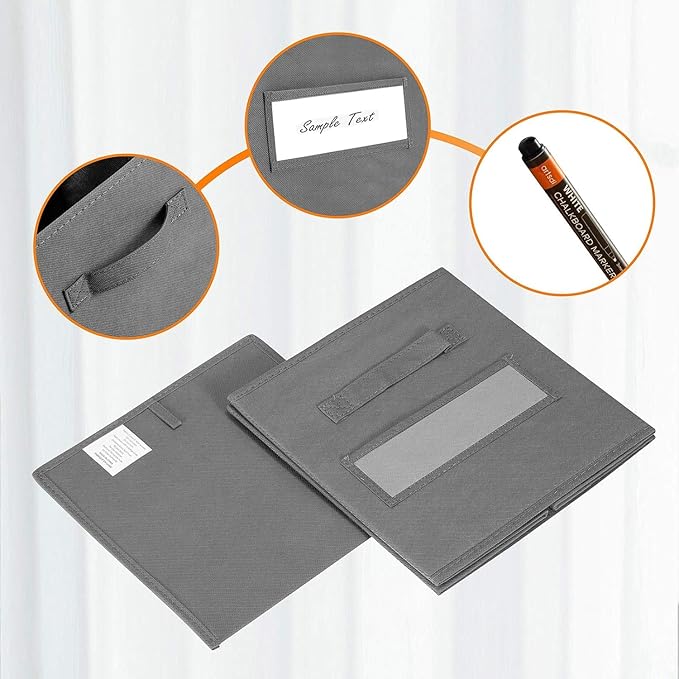 artsdi 13x13x13 storage cube bins (Set of 10) Fabric storage cubes with 10 Labels Window Cards & a Pen, storage cubes 13x13, Collapsible 13 inch cube storage bins, Cubby Organizer Boxes, Gray