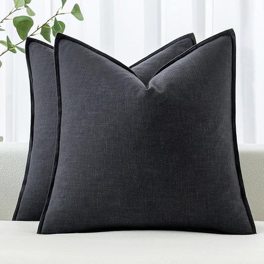 MIULEE Decorative Linen Pillow Covers 20x20 Inch Dark Gray Boho Farmhouse Neutral Couch Throw Pillows for Bed Pack of 2 Accent Modern Pillowcase Sofa Livingroom Home Decor