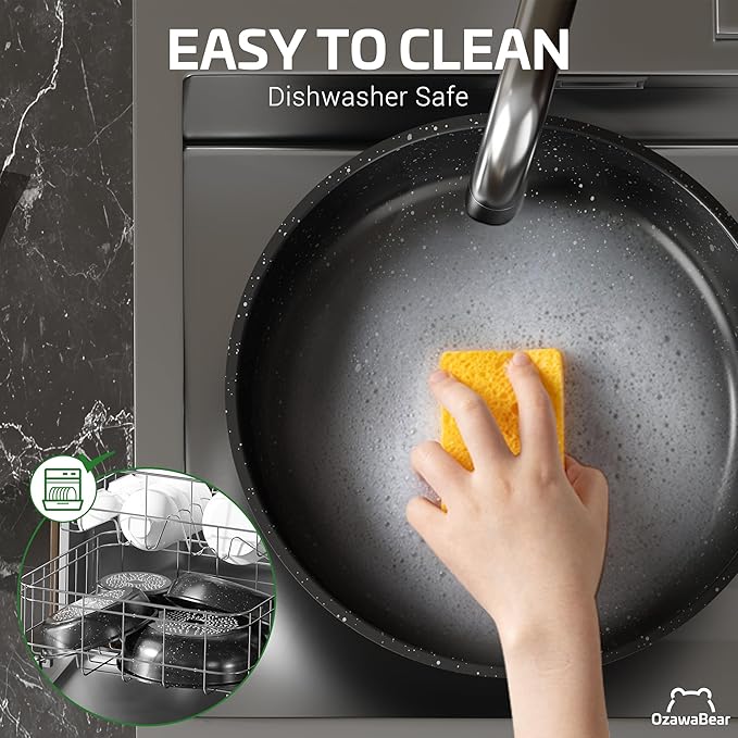 26 Pcs Pots and Pans Set Non Stick, Ceramic Cookware Set Non Toxic with Detachable Handles, Healthy Induction Cookware Dishwasher Oven Safe RV Kitchen Set, PFAS PFOA & PTFE Free, Black