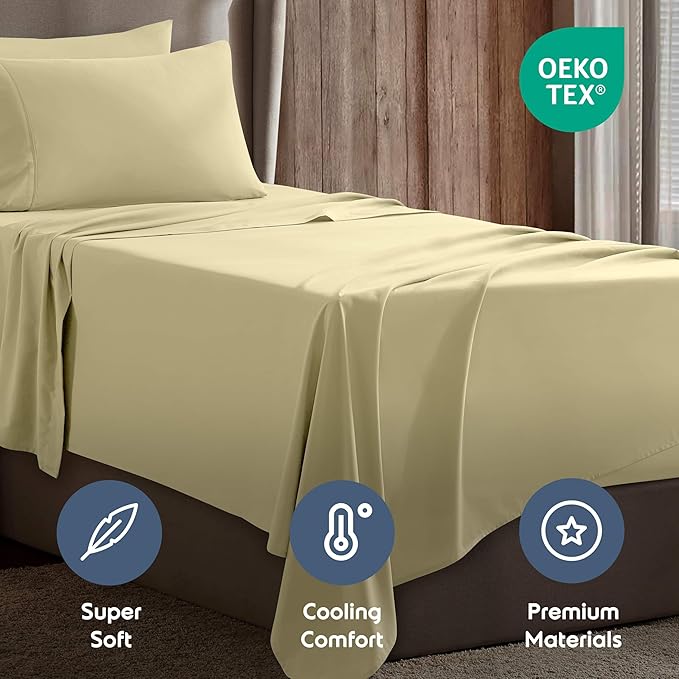 Nestl Twin Sheet Set - 1800 Ultra-Soft Microfiber Twin Bed Sheets - Double Brushed - Deep Pockets - Easy Fit - Extra Soft - 3 Piece Set - Bedding Sheets & Pillowcases (Twin, Vanilla Yellow)