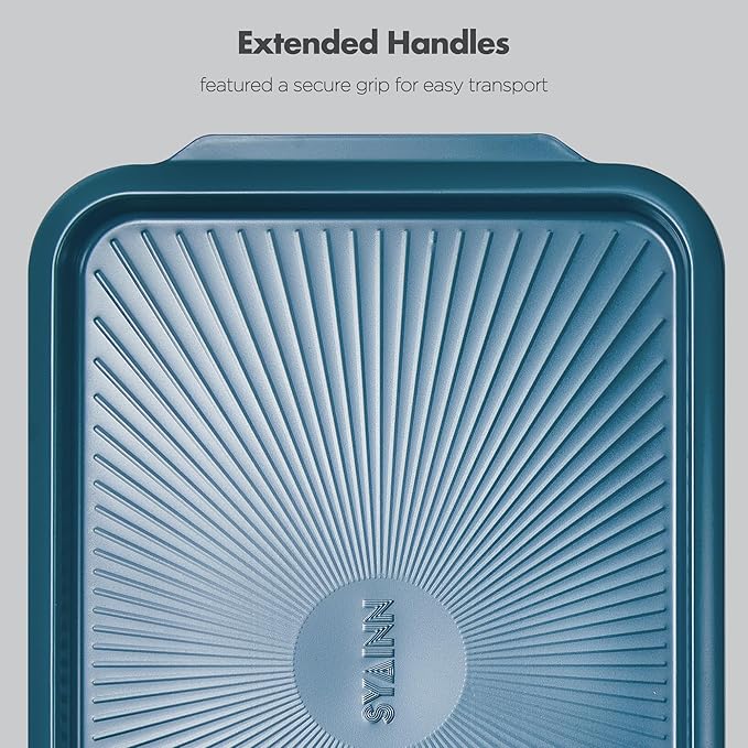 SYAINN Non-stick Ceramic Baking Sheet Set, 3 Pieces- Aluminum Steel Cookie Sheets for Baking-Includes Half/Quarter/Jelly Roll Pans-Warp Resistant, Toxic, PTFE & PFOA Free-Blue