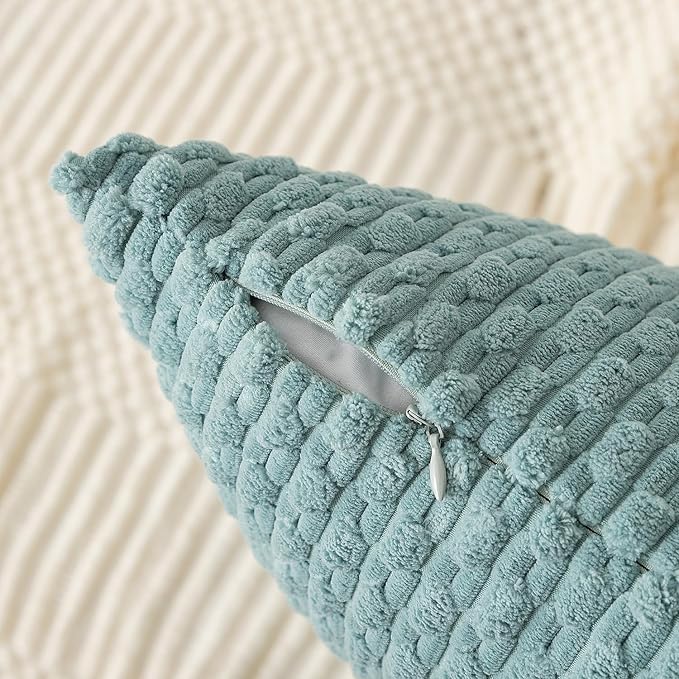 Kevin Textile Throw Pillow Covers Soft Corduroy Decorative Set of 2 Boho Striped Pillow Covers Pillowcases Farmhouse Home Decor for Couch Bed Sofa Living Room 20x20 Inch Dusty Green