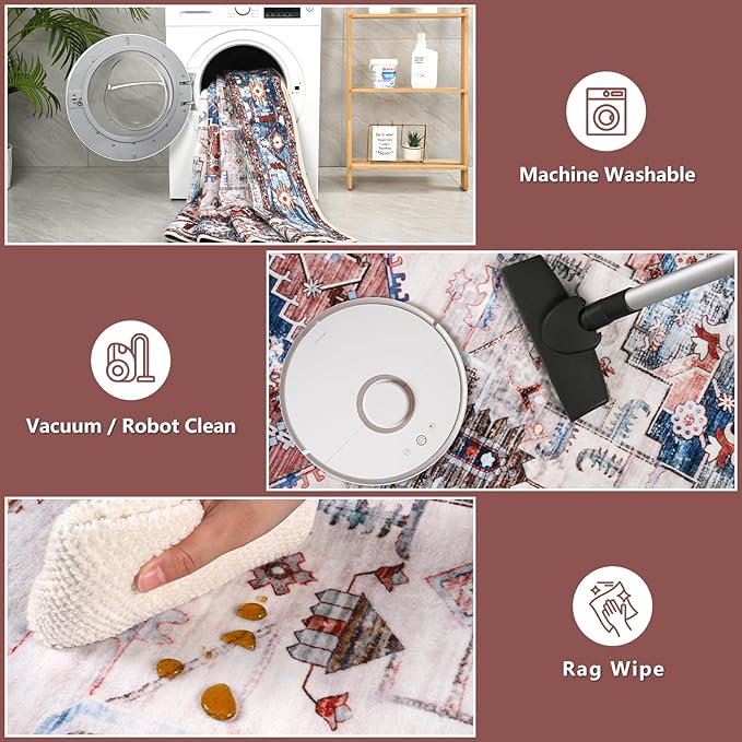 8x10 Area Rugs for Living Room, Non Slip Large Vintage Floral Rug for Bedroom Dining Room Farmhouse Classroom Kids Playroom Home Decor,Red