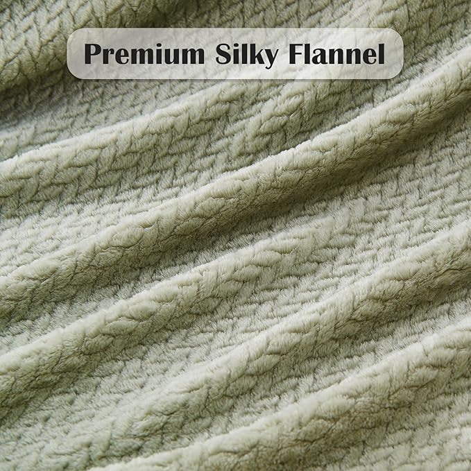 NEWCOSPLAY Super Soft Twin Blanket Sage Green Premium Silky Flannel Fleece Leaves Pattern Lightweight Bed Blanket All Season Use (Sage Green, Twin(60"x80"))