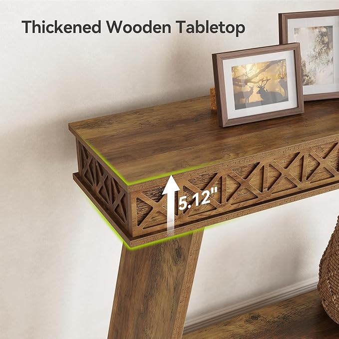 LITTLE TREE 70.87" Long Farmhouse Console Table, 2-Tier Shelf Narrow Accent Entryway Sofa Table for Living Room, Behind Couch, Hallway - Light Brown