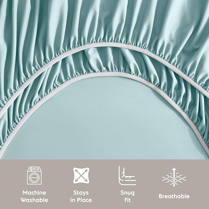 Nestl Queen Sheet Set - Luxury 1800 Ultra-Soft Microfiber Bed Sheets - Double Brushed - Deep Pockets - Easy Fit - 4 Piece Set - Bedding Sheets & Pillowcases (Queen, Light Blue)