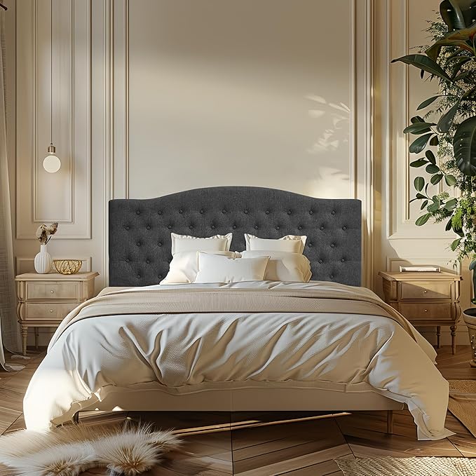 Linen Upholstered Headboard Queen/Full Size Latest Model Wall Mount, Bed Frame Mount, Featuring High-Density Sponge Padding, Luxury Texture Easy Assembly Comfort and Style-Dark Gray