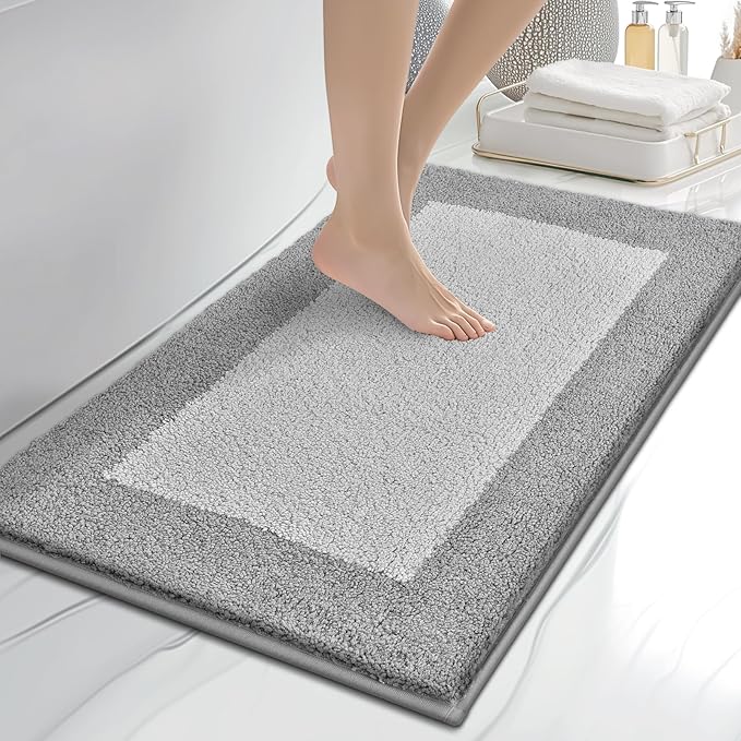 Bathroom Rugs 20" x 30", Non-Slip Extra Soft Absorbent Bath Rugs, Machine Washable Quick Dry Bath Mats for Bathroom Floor, Shower, Bathtub and Sink, Light Grey & Grey