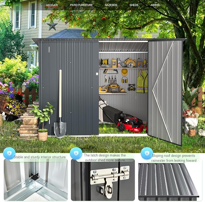 AECOJOY 7x3 Storage Shed, Lean to Bike Sheds & Outdoor Storage Clearance, 3x7 Storage Metal Garden Sheds, Small Metal Outdoor Storage Cabinet Weatherproof for Bikes in Dark Grey