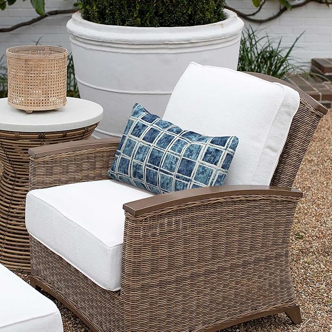 Outdoor Lumbar Pillow Covers 12”x20”, Rectangle Throw Pillow Covers for Patio Furniture, Decorative Lumbar Cushion Case for Garden Balcony Couch Office Chair, Pack of 2,Denim Blue Checkered