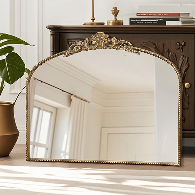 Micasso Gold Large Vintage Mirror, 40"x 30" French Baroque Antique Arched Wall Mounted Mirror Decorative Ornate Entryway Mirror for Wall Decor, Living Room, Hallway