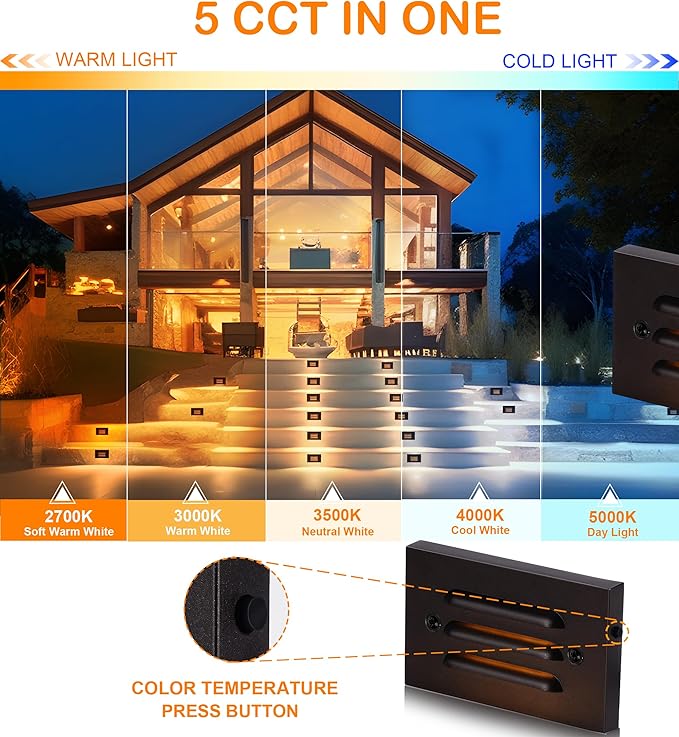 CLOUDY BAY 5CCT 12V 4W Low Voltage LED Step Light with Horizontal Louvered Faceplate for Steps Decks Stairs,Outdoor Stair Lights,Wet Locations,6 Pack,Oil Rubbed Bronze