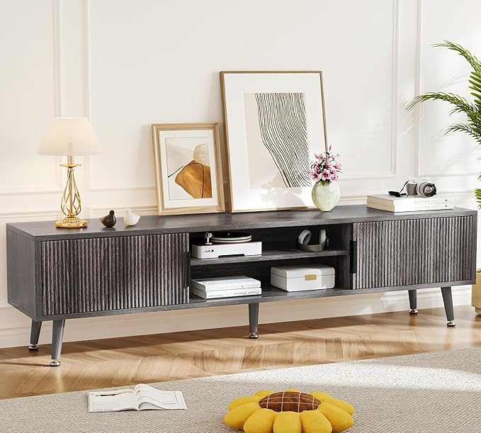 Mid Century TV Stand, Modern TV Console for TVs up to 70 Inches, Entertainment Center with Storage, TV and Media Consol, 62 Inch (Gray)