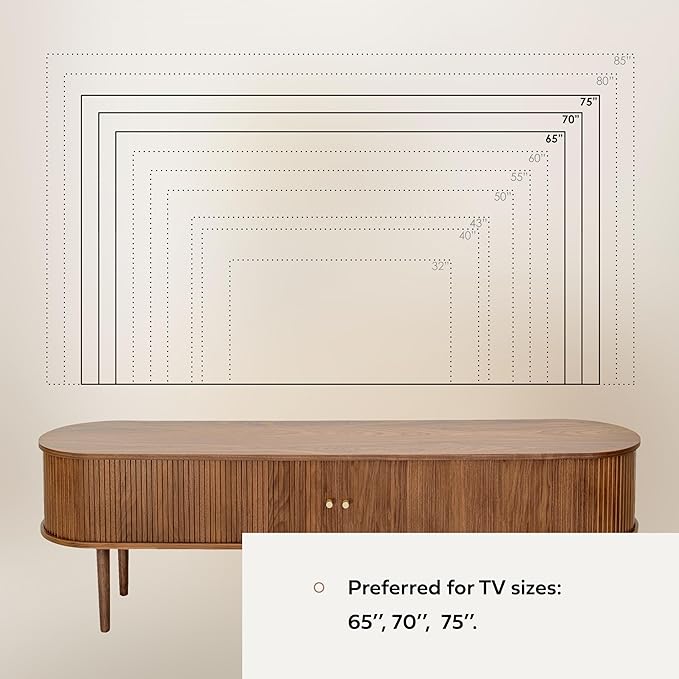 WERMO 71’’ TV Stand with Storage and Shelves for 65-75 inch TV. Wood Entertainment Center with Doors for Living Room and Bedroom, Mid Century Modern Console Table, Television Stand (Walnut)