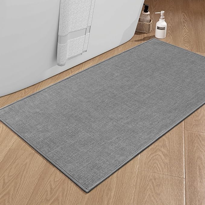 chakme Bath Mat 47x25, Ultra Thin Non Slip, Quick Dry Absorbent, Dark Grey, Large