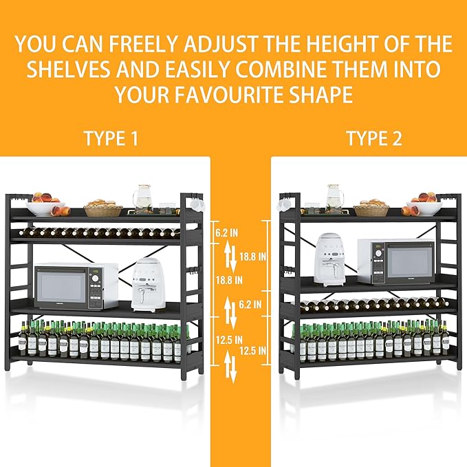 HCHQHS Bookshelf, Adjustable Industrial Bookcase, Vertical Tall Book Shelf, Wood and Black Metal Open Bookshelves for Home Office, Living Room, Bedroom (Black, 4-Tier (47" W x 44" H))