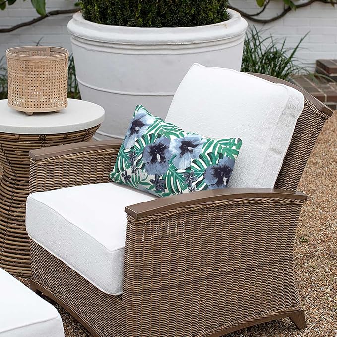 Outdoor Lumbar Pillows 12x20 inch, Rectangle Throw Pillows with Inserts, Decorative Lumbar Cushions for Patio Furniture Garden Couch Home Sofa Office Chair, Pack of 2,Blue Salmone Tropical