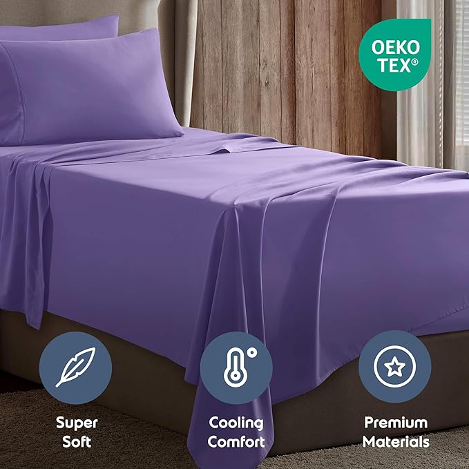 Nestl Twin Sheet Set - 1800 Ultra-Soft Microfiber Twin Bed Sheets - Double Brushed - Deep Pockets - Easy Fit - Extra Soft - 3 Piece Set - Bedding Sheets & Pillowcases (Twin, Lavender)