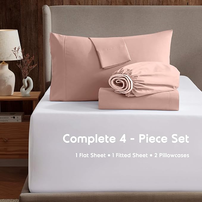 Nestl King Sheet Set - Luxury 1800 Ultra-Soft Microfiber King Bed Sheets - Double Brushed - Deep Pockets - Easy Fit - 4 Piece Set - Bedding Sheets & Pillowcases (King, Peach Beige)