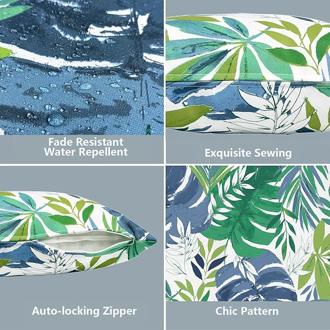 LVTXIII Outdoor Throw Pillow Covers 16 x 16 Inch, Covers ONLY Modern Cute Pattern Decorative Square Toss Pillow Case Pack of 2 for Home Patio Garden Sofa Bed Furniture, Islamorada Blue Green