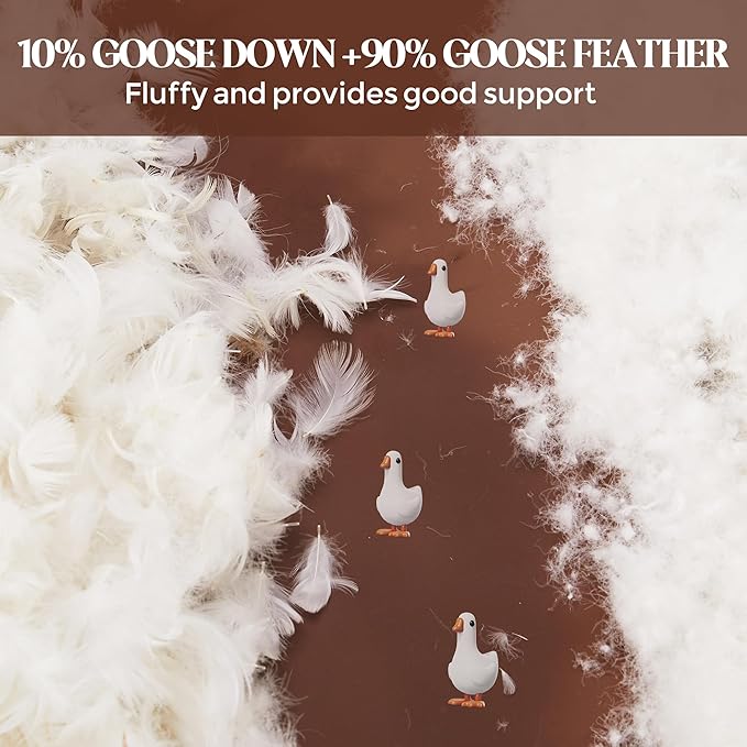 Goose Feathers and Down Pillows, Pillows Queen Size Set of 2, Cotton Cover,Gusseted Hotel Collection Bed Pillow for Back, Stomach or Side Sleepers