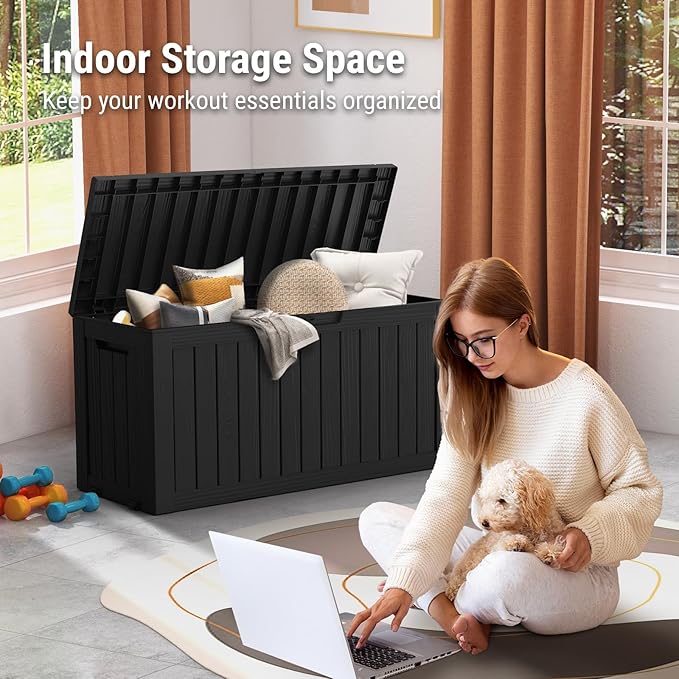 Mars Villa 72 Gallon Deck Box, Outdoor Storage Box Waterproof, Outside Resin Storage Bin for Patio Furniture Cushions, Pool Supplies, Garden Tools, UV-Resistant and Weatherproof, with 4 Wheels, Black