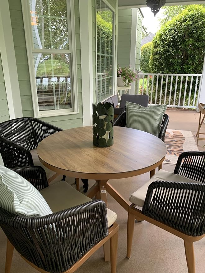 PURPLE LEAF 5 Pieces Round Outdoor Dining Set Patio Table and Chairs Set Aluminum Wicker Rattan Patio Furniture Set for Lawn Garden Porch Brown