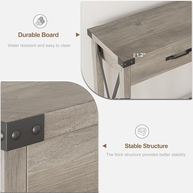 31-inch Storage Cabinet Suitable for hallways, corridors, and Living Rooms Two-Tier Narrow Sofa Table Industrial-Style Hallway Table with Drawers and Open Storage Shelves - Gray