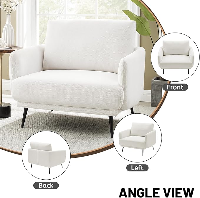 Oversized Accent Chair for Living Room Chairs Reading Arm Chair Comfy Modern Single Sofa Side Chairs with Metal Legs & Soft Cushion for Bedroom, Balcony,Waiting Room (Polyester, Pearl White)
