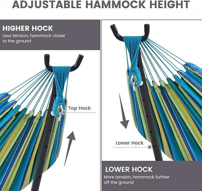 Lazy Daze Hammocks Double Hammock with 9FT Space Saving Steel Stand Includes Portable Carrying Case, 450 Pounds Capacity (Blue&Yellow)