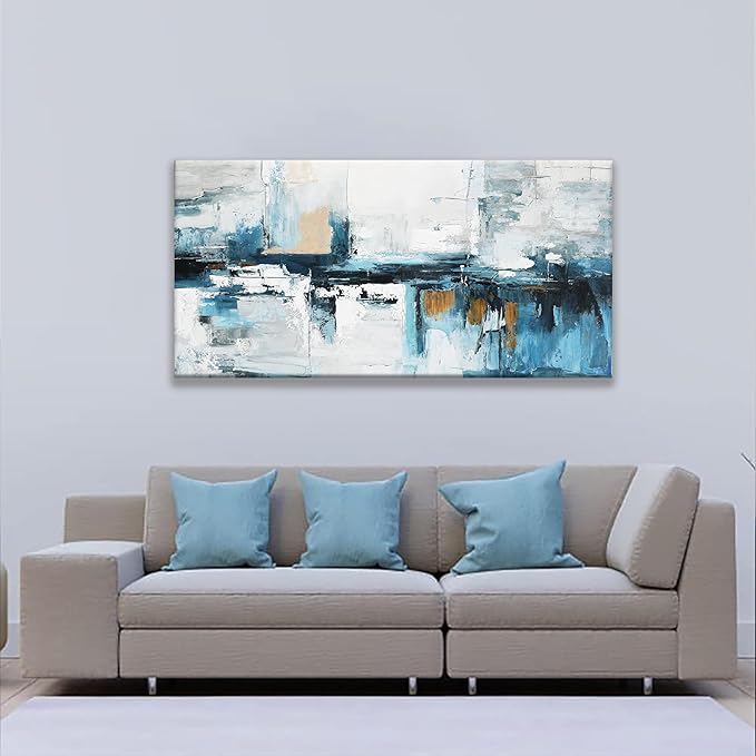 Tsomzxng Abstract Wall Art Living Room Painting Modern Wall Decor 24"X 48" Canvas Art Wall Decor Office Blue White Wall Art Canvas Prints Artwork For Bathroom Kitchen Artwork