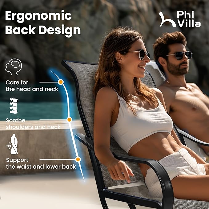 PHI VILLA 7 Piece Patio Dining Set for 6, 1 Large Metal Table and 6 Outdoor Dining Chairs with High Back and Padded Textilene, Outdoor Furniture Set for Garden, Yard