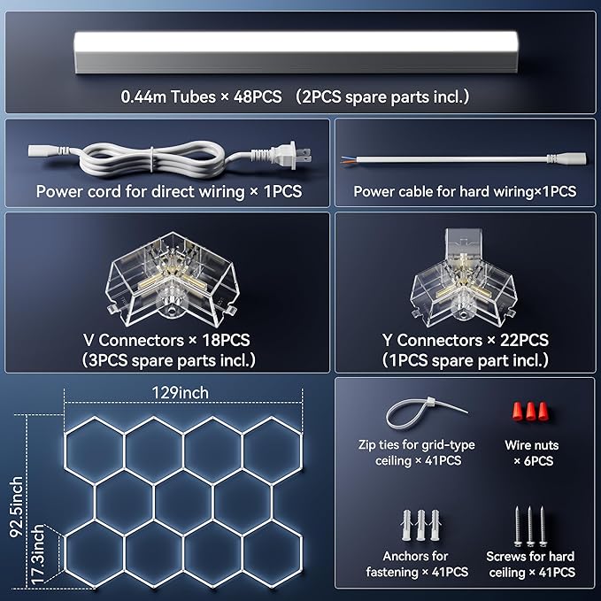 MODERN 11 Hexagon LED Garage Light, Ultra-Bright 6500K Natural White, 11 Grids for Garage, Mall, Shop, and Auto Detailing.