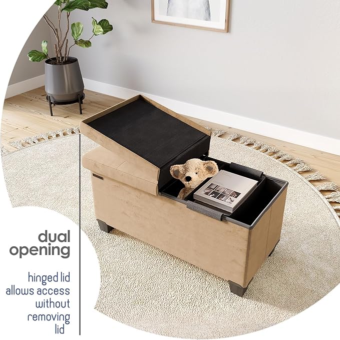 STORAGEBUD Storage Ottoman Bench with Bins, 30-in Storage Bench for Bedroom End of Bed, Folding Foot Rest Ottoman for Living Room Max 660lbs, Velvet Ottomans, Taupe