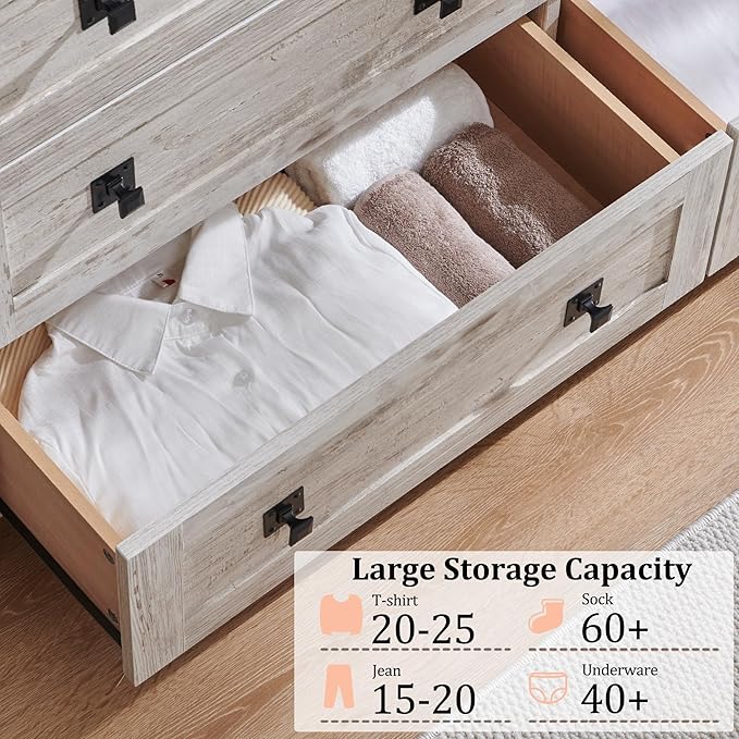 RedLemon Farmhouse 7 Drawer Dresser for Bedroom, 54 Inch Wide Rustic Wood Dresser TV Stand, Dresser Chest of Drawers for Closet, Living Room, Hallway, Antique Brush White