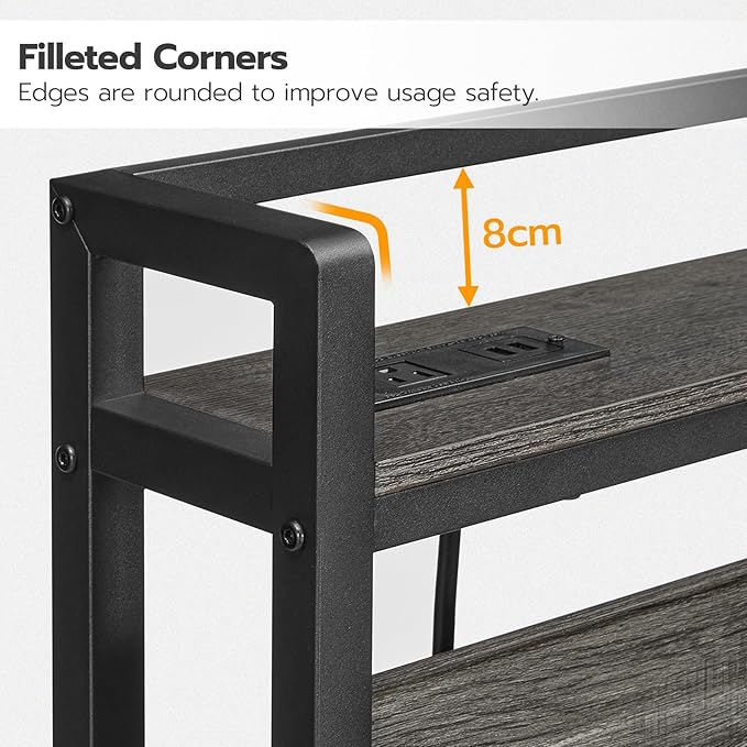 HOOBRO King Size Headboard, Headboard with 2 Outlets and 4 USB Ports, Adjustable Height, Storage Rack, Sturdy and Stable, Easy Assembly, Charcoal Gray and Black