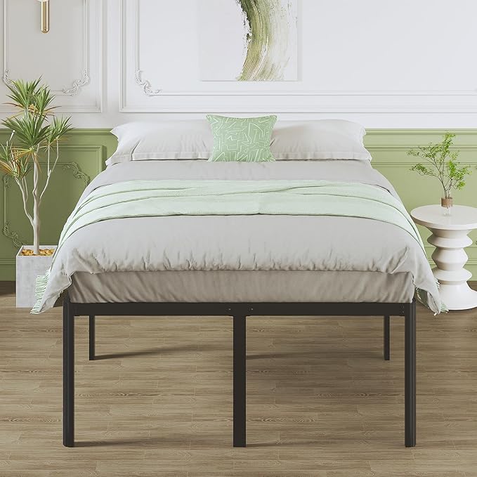 25 Inch High King Bed Frame with Rounded Corner Legs, Sturdy Mattress Foundation, Heavy Duty Metal King Size Platform No Box Spring Needed, Noise Free, Easy Assembly, Black