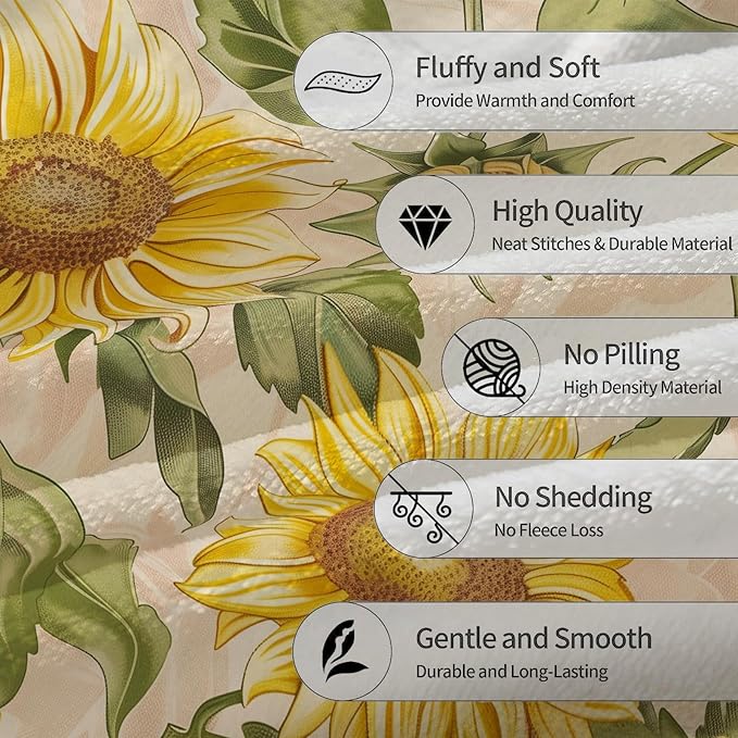 Beautiful Sunflower Blanket - Ultra Soft, Fluffy, Lightweight Flannel Throw Blankets for Couch, Bed, Travel, Outdoor - Cozy, Fuzzy Home Decor, for Adults Kids Women Girls 50×40 in