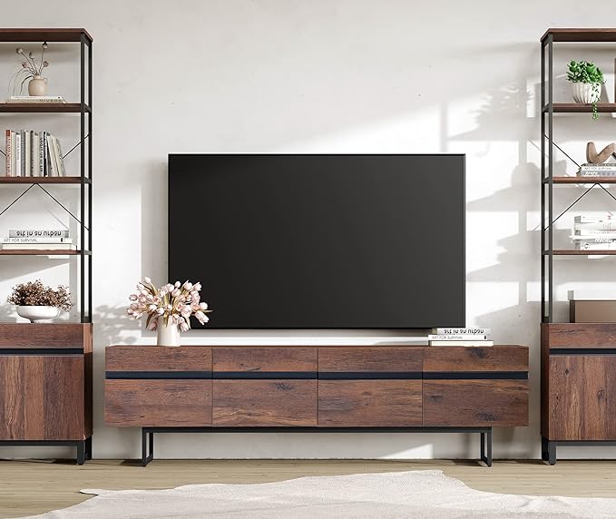 WAMPAT Modern TV Console for Living Room, 2 in 1 Wooden TV Stand with Storage for 100 Inch TV, TV Entertainment Center with Adjustable Cabinet Doors for Bedroom,Game Room,Brown