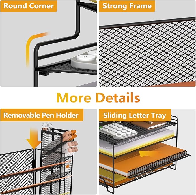 SUPEASY 4 Tier Paper Organizer + 3 Tier File Holder + 4 Pen Holders, 7 Tier Desktop File Organizers, Desk Organizers and Accessories for Office Home School, Black