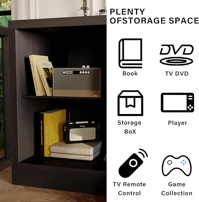 CharaVector 3-Sided Farmhouse TV Stand for TVs up to 75'', Modern TV Console with Glass Door Storage Cabinet, 60'' Large TV Stands for 30''Fireplace, Brown (ONLY TV Stand)