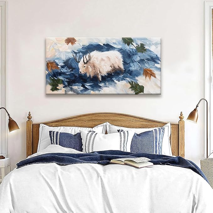 Animals Abstract Wall Art Paintings Rustic Cow Dark Blue Canvas Art Wall Decor Prints Picture For Bedroom Living Room Office Home Wall Decor 20"X 40" Ready To Hang
