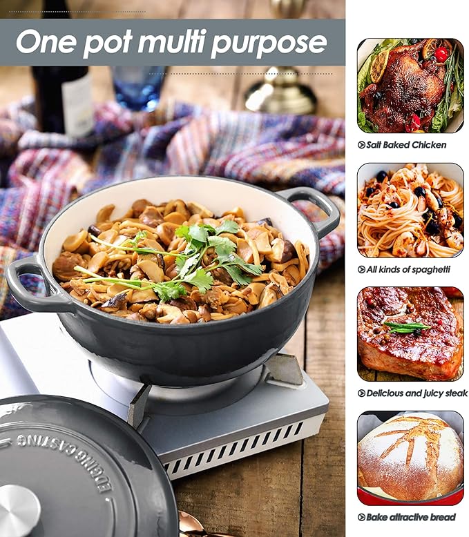 Enameled Cast Iron Dutch Oven Pot with Lid for Sourdough Bread Baking, Bread Dutch Ovens, Cooking Pots, 5 Quart, Gray