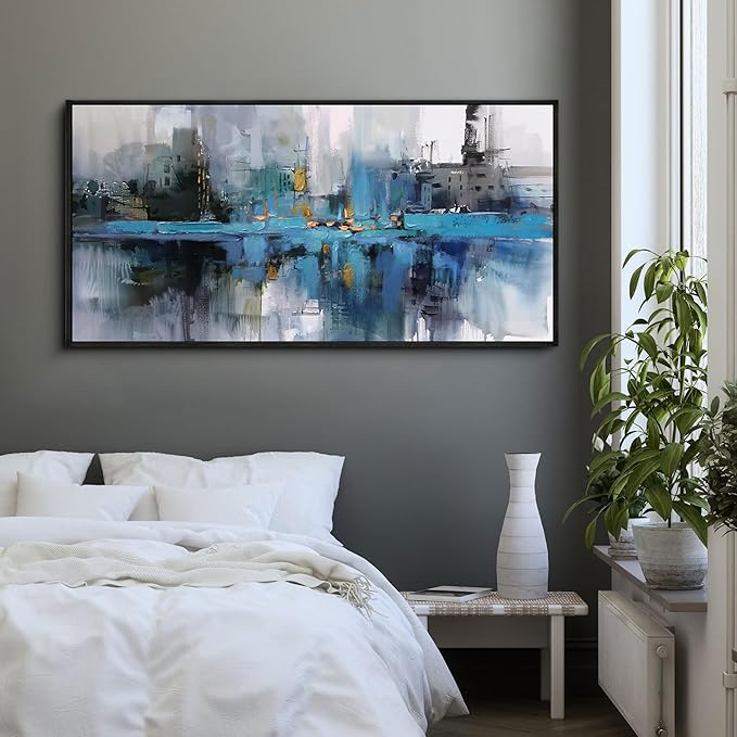 yiijeah Living Room Wall Art - Large Picture Wall Decor for Bedroom Canvas Frame Abstract Grey Modern Farmhouse Paintings Wall Hangings for Home Decorations