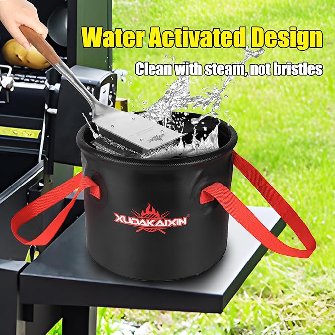 XUDAKAIXIN Grill Brush Collapsible Water Bucket for Grill Cleaning, Camping, and Outdoor Activities (Only Water Bucket No Grill Brush)-Black