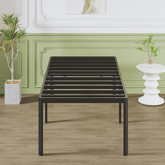 25 Inch High Twin Bed Frames with Rounded Corner Legs, Heavy Duty Metal Twin Platform Bed Frame with Steel Slats Support, No Box Spring Needed, Noise Free, Easy Assembly