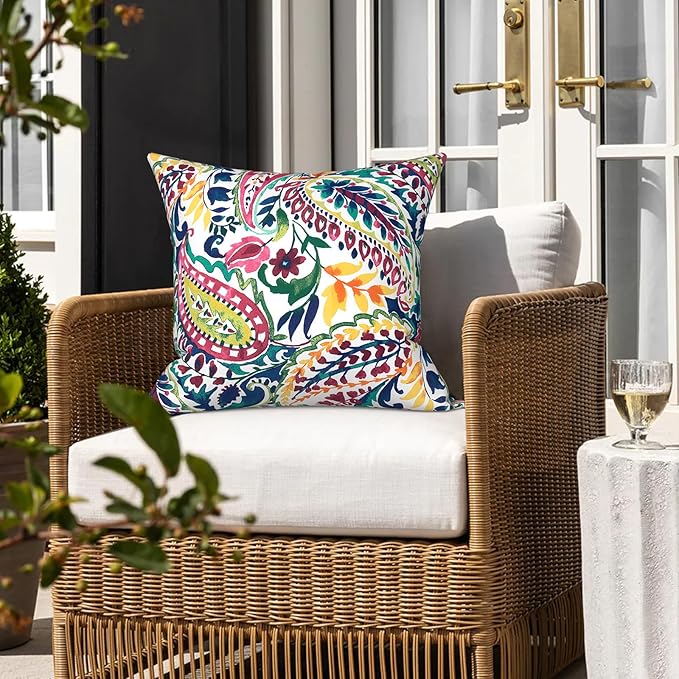 LVTXIII Outdoor/Indoor Throw Pillows, Decorative Throw Pillows with Inserts, 18"x18" Square Pillows for Bed, Couch, Sofa and Patio Furniture, Set of 2, Vigour Paisley