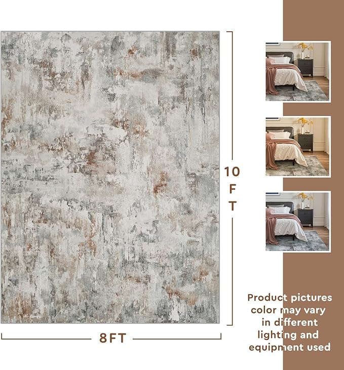 tchdio Area Rug 8x10 Rugs for Living Room- Abstract Soft Living Room Rug-Non Slip Carpet- Washable Rug for Bedroom Dining Room Home Office Modern Rugs Light Grey/Brown/Red