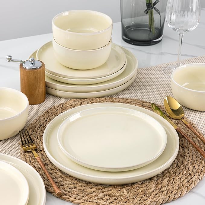 AmorArc Stoneware Dinnerware Sets for 4,Round Reactive Glaze Ceramic Plates and Bowls Set,Highly Scrath Resistant | Dishwasher & Microwave Safe Dishes Set,Service for 4 (12pc)